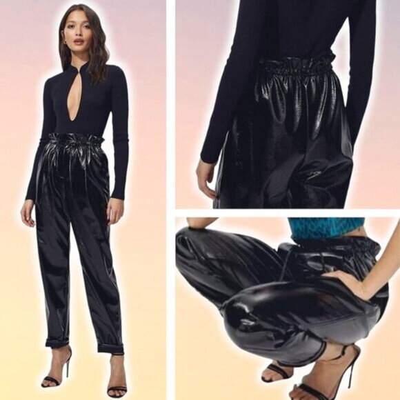 WILFRED Aritzia Jive High Rise Tie Waist Tapered Leg Vegan Leather Pant Sz XXS - Picture 1 of 7